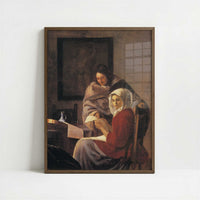 Girl Interrupted at Her Music (1660-61) by Johannes Vermeer – Art Print - Art print in dark wood frame