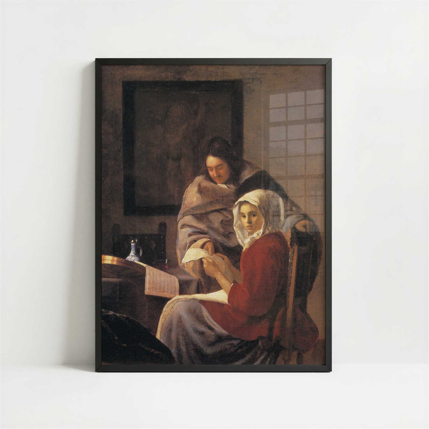 Girl Interrupted at Her Music (1660-61) by Johannes Vermeer – Art Print - Art print in black frame