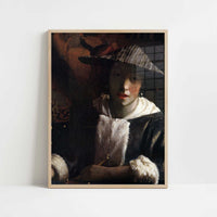 Girl with a Flute (c.1665) by Johannes Vermeer – Art Print - Art print in oak frame
