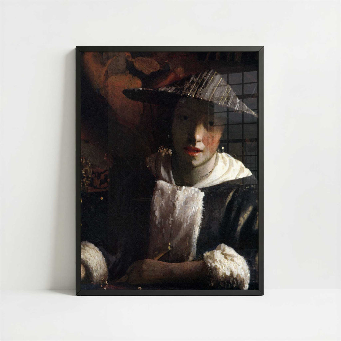 Girl with a Flute (c.1665) by Johannes Vermeer – Art Print - Art print in black frame