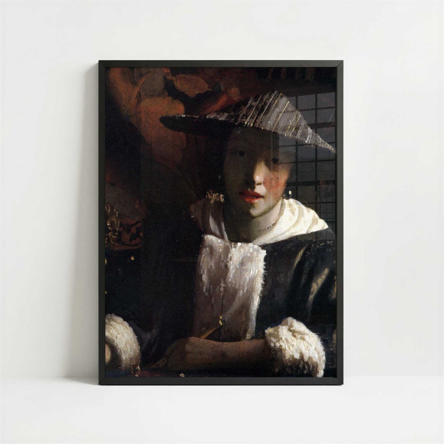 Girl with a Flute (c.1665) by Johannes Vermeer – Art Print - Art print in black frame