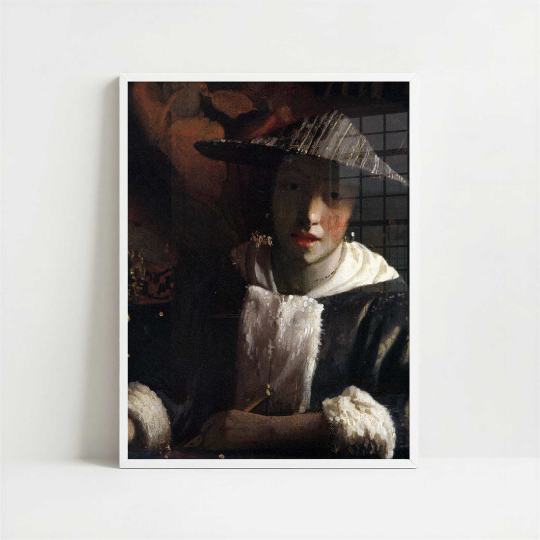 Girl with a Flute (c.1665) by Johannes Vermeer – Art Print - Art print in white frame