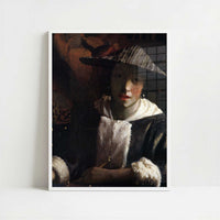 Girl with a Flute (c.1665) by Johannes Vermeer – Art Print - Art print in white frame