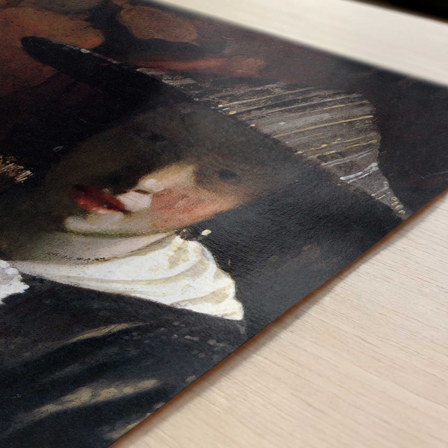 Girl with a Flute (c.1665) by Johannes Vermeer – Art Print - Close-up detail of the art print