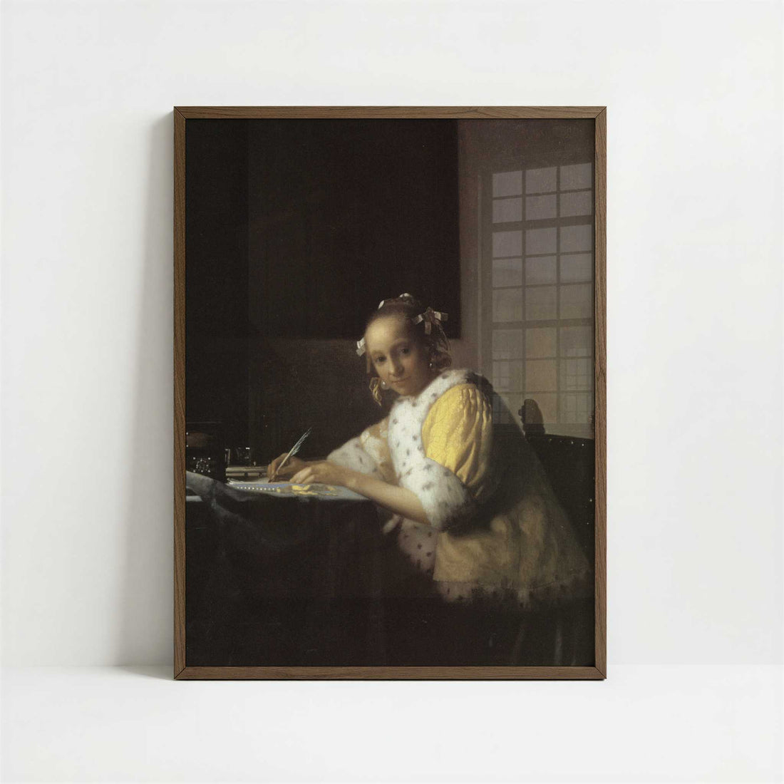 Lady Writing (1665-66) by Johannes Vermeer – Art Print - Art print in dark wood frame