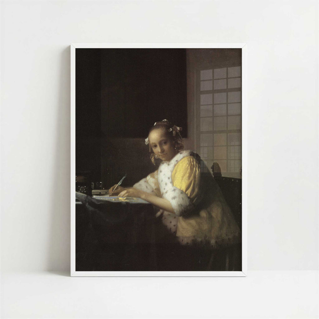 Lady Writing (1665-66) by Johannes Vermeer – Art Print - Art print in white frame