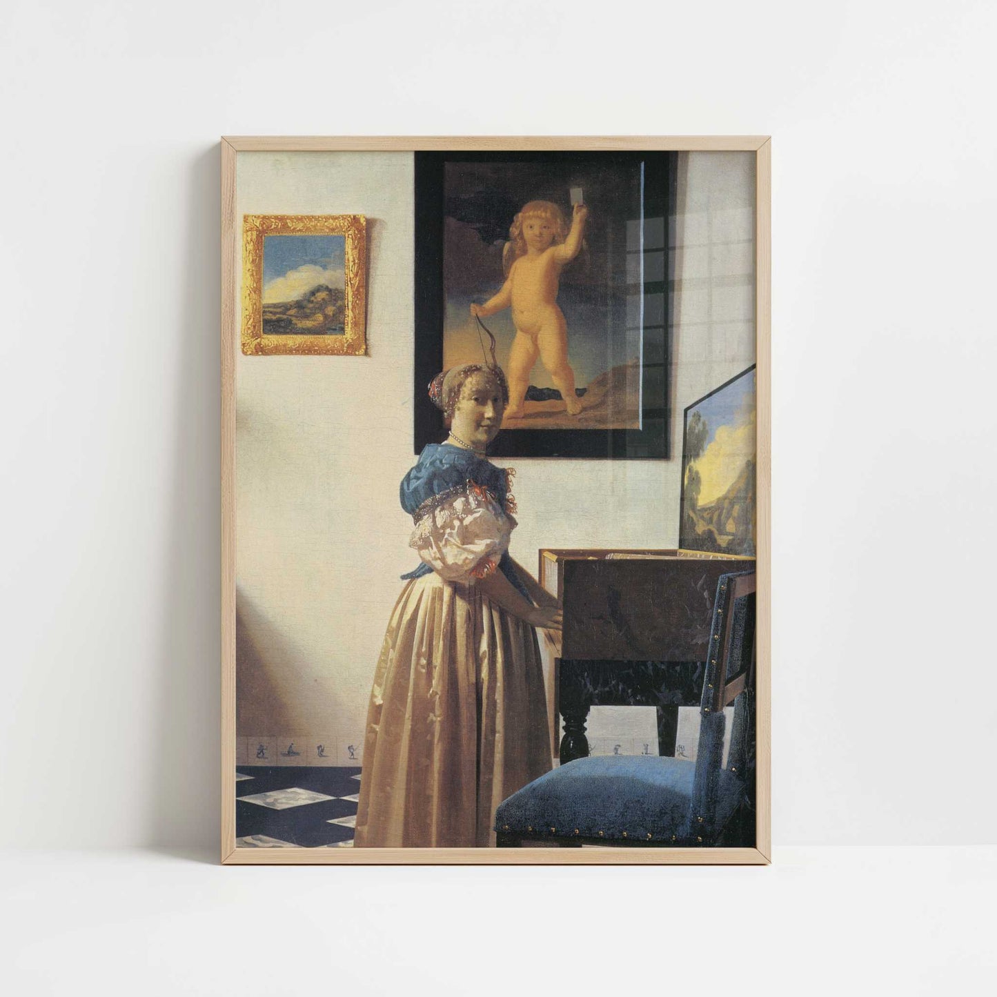 Lady at a Virginal (1672) by Johannes Vermeer – Art Print - Art print in oak frame