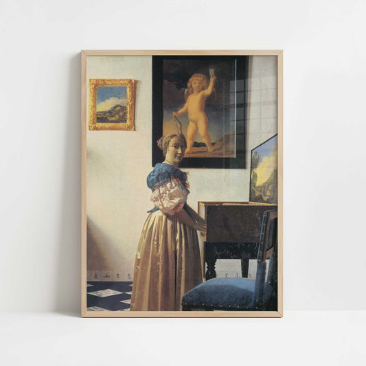 Lady at a Virginal (1672) by Johannes Vermeer – Art Print - Art print in oak frame