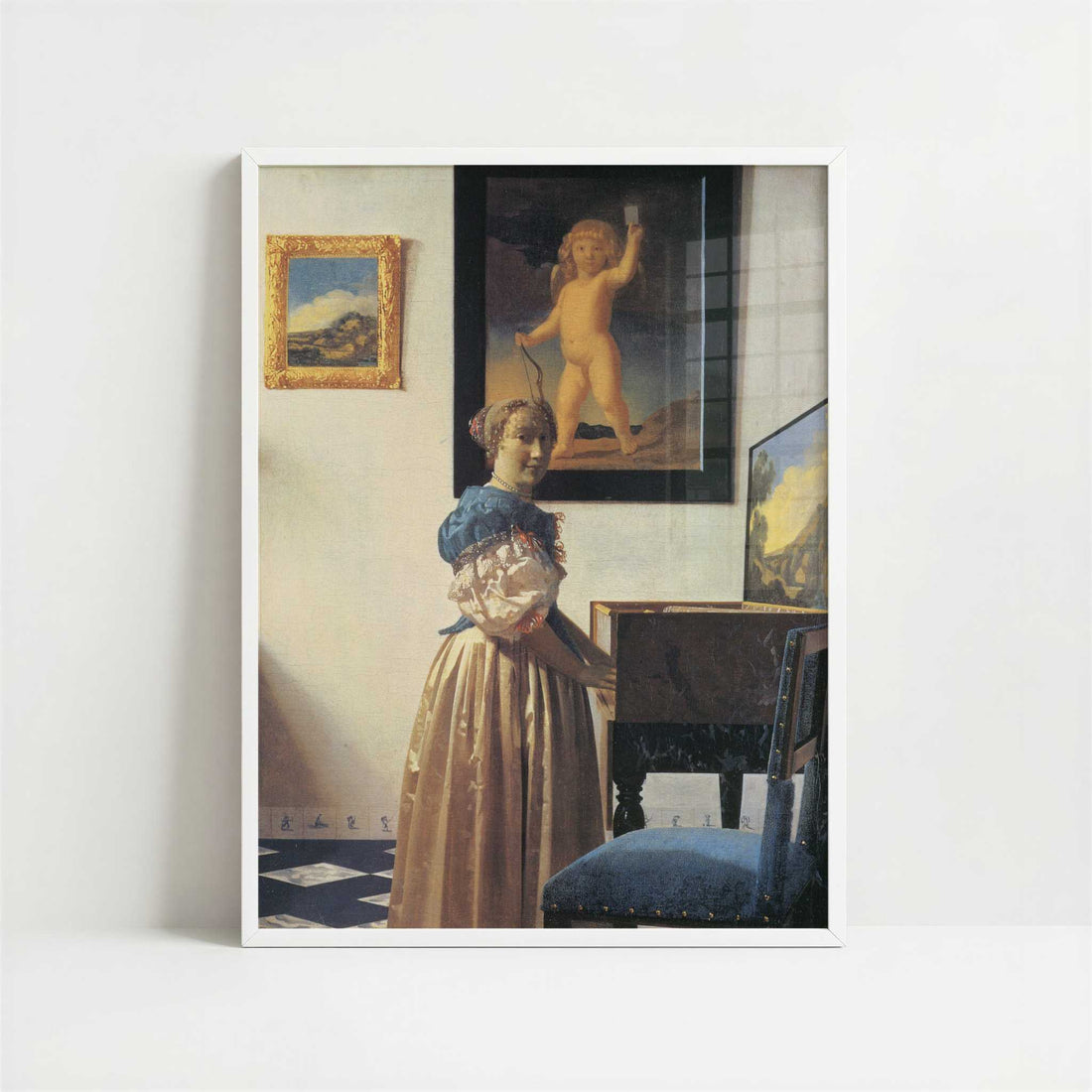 Lady at a Virginal (1672) by Johannes Vermeer – Art Print - Art print in white frame