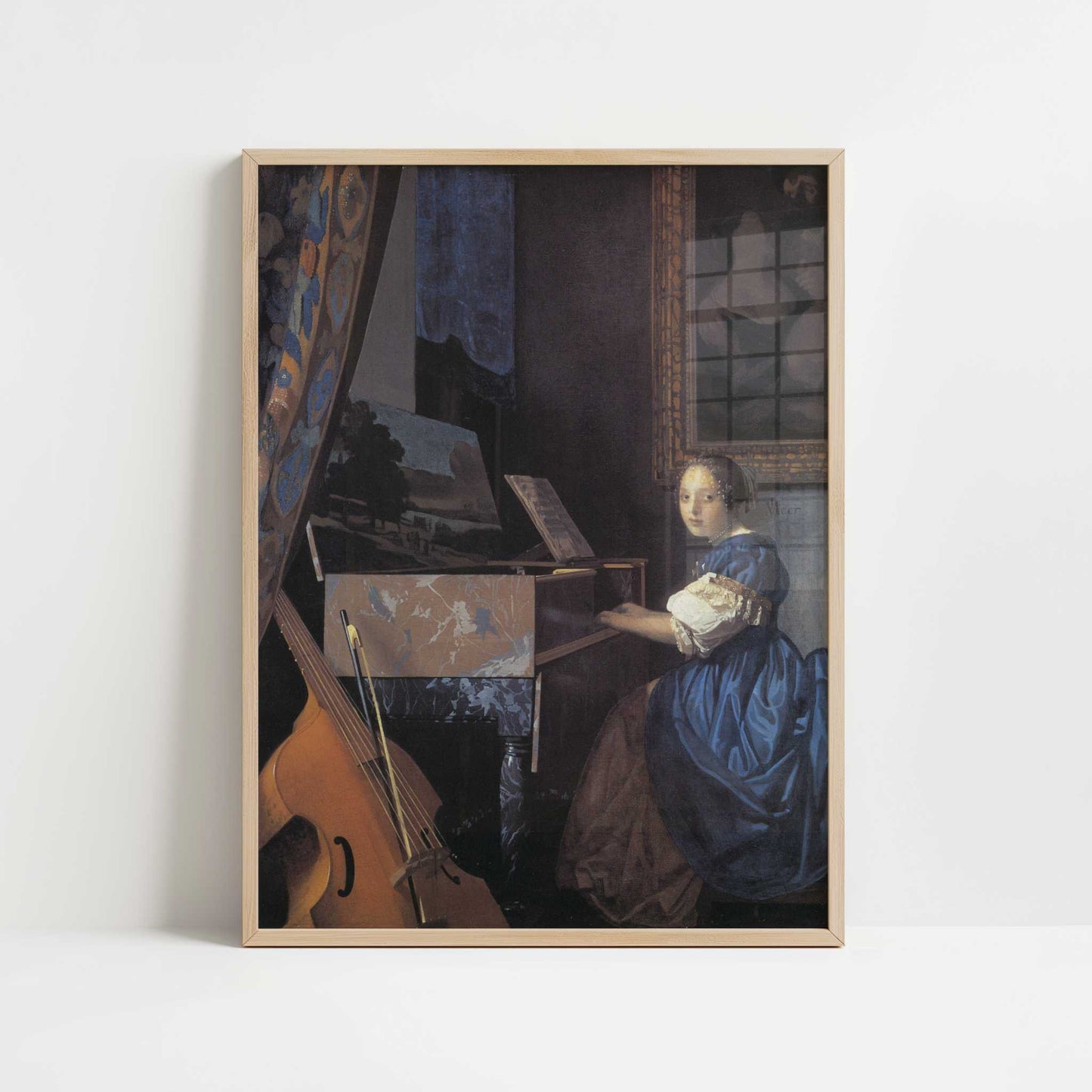 Lady Seated at the Virginal (1675) by Johannes Vermeer – Art Print - Art print in oak frame