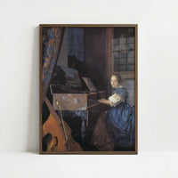 Lady Seated at the Virginal (1675) by Johannes Vermeer – Art Print - Art print in dark wood frame