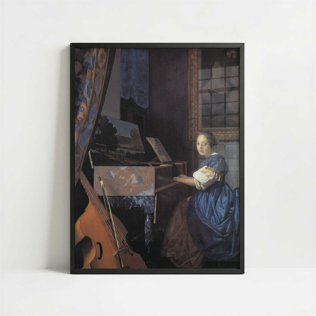 Lady Seated at the Virginal (1675) by Johannes Vermeer – Art Print - Art print in black frame