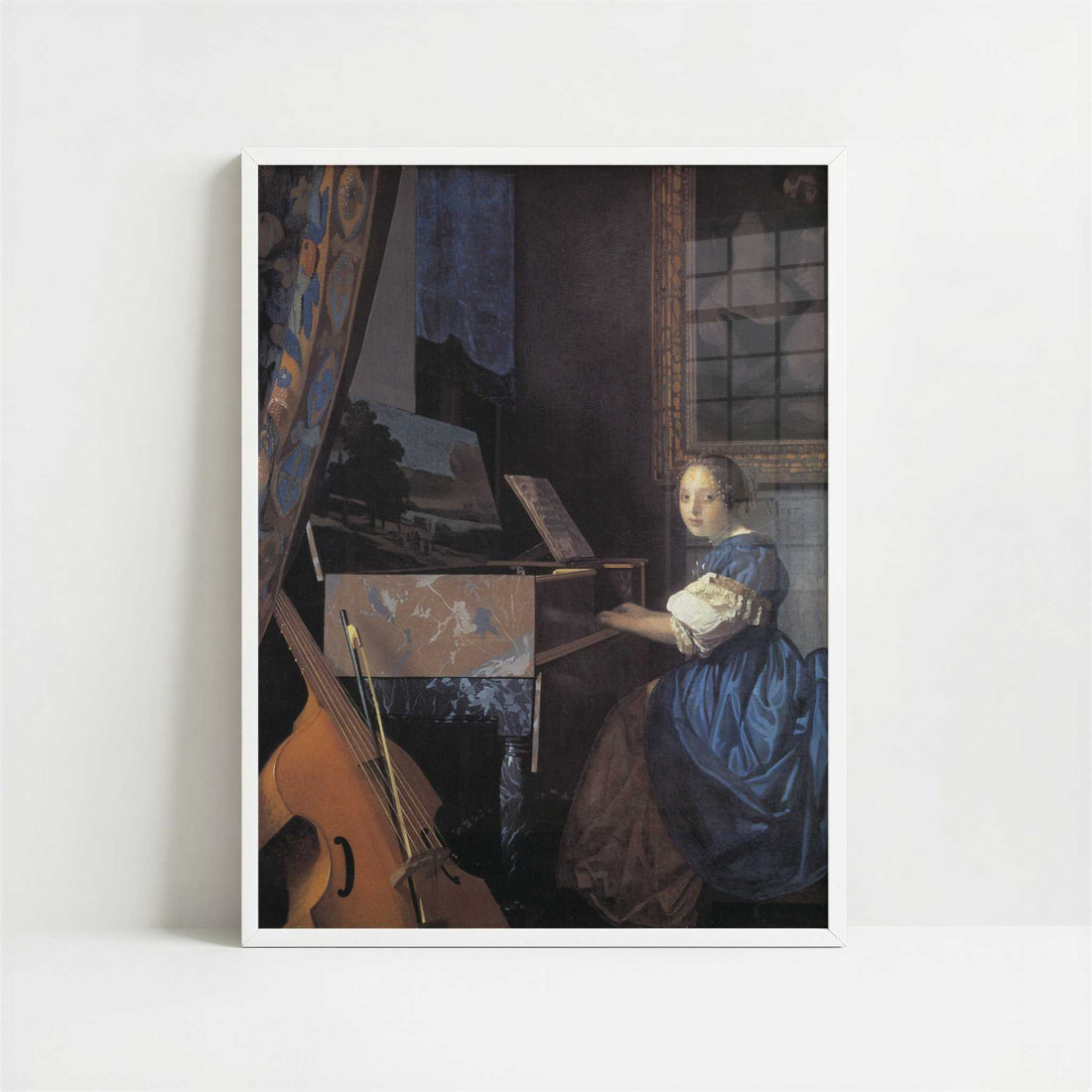 Lady Seated at the Virginal (1675) by Johannes Vermeer – Art Print - Art print in white frame