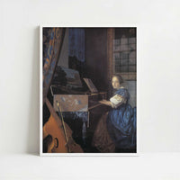Lady Seated at the Virginal (1675) by Johannes Vermeer – Art Print - Art print in white frame