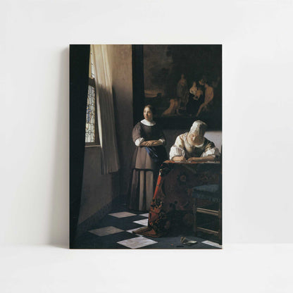Lady Writing a Letter with Her Maid (c.1670) by Johannes Vermeer – Art Print - Unframed art print