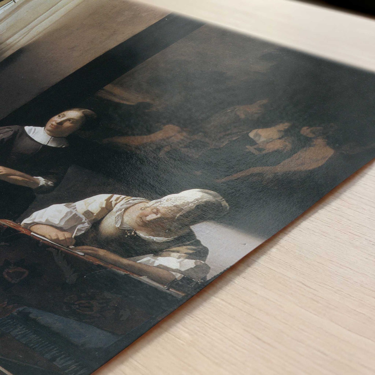 Lady Writing a Letter with Her Maid (c.1670) by Johannes Vermeer – Art Print - Close-up detail of the art print