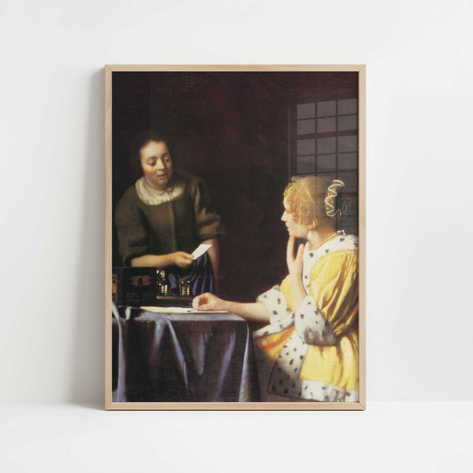 Mistress & Maid (1667–68) by Johannes Vermeer – Art Print - Art print in oak frame