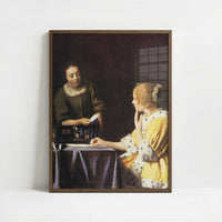Mistress & Maid (1667–68) by Johannes Vermeer – Art Print - Art print in dark wood frame