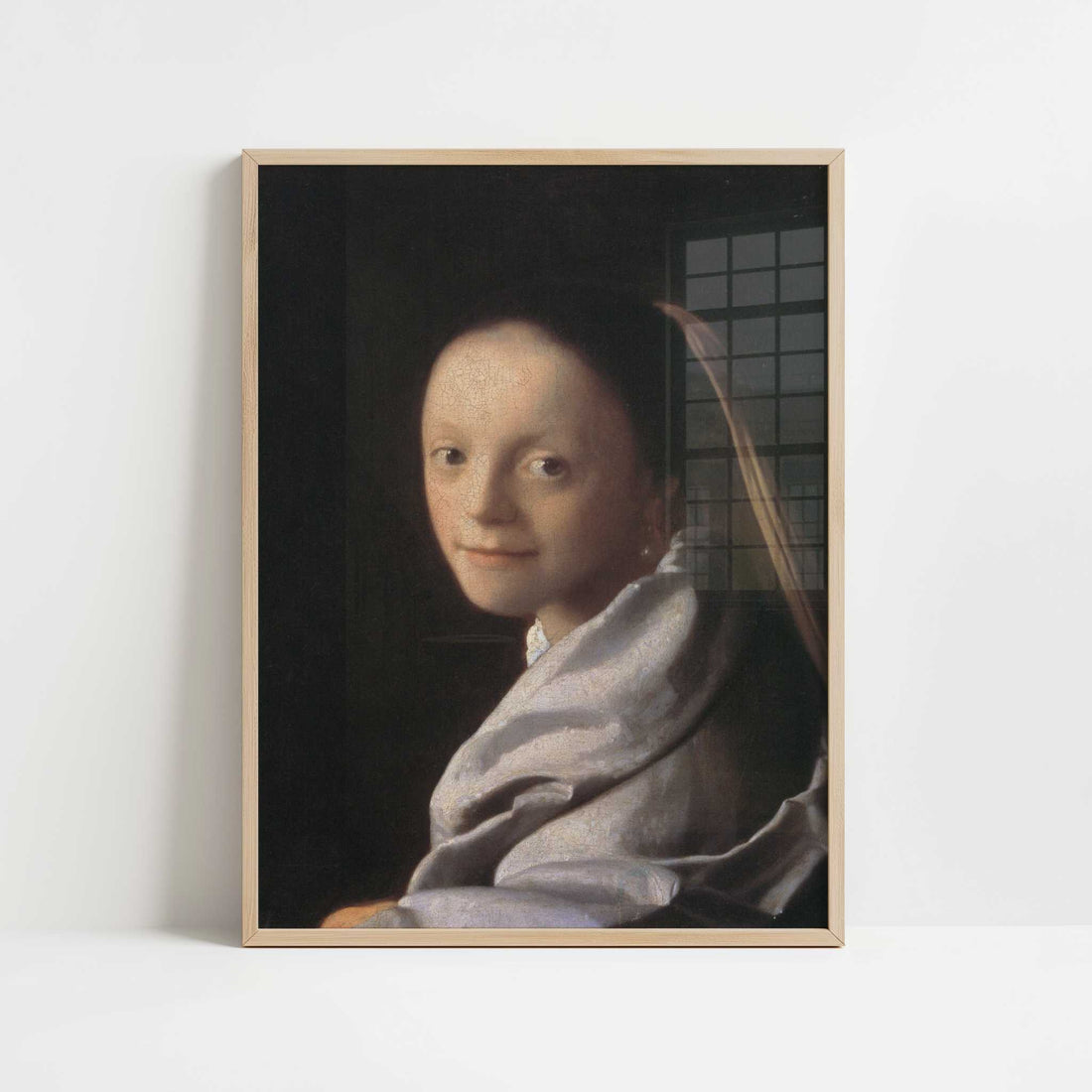 Portrait of a Young Woman (1667) by Johannes Vermeer – Art Print - Art print in oak frame