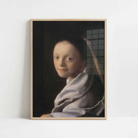 Portrait of a Young Woman (1667) by Johannes Vermeer – Art Print - Art print in oak frame
