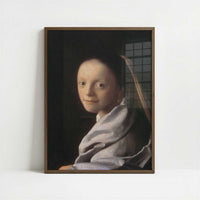 Portrait of a Young Woman (1667) by Johannes Vermeer – Art Print - Art print in dark wood frame