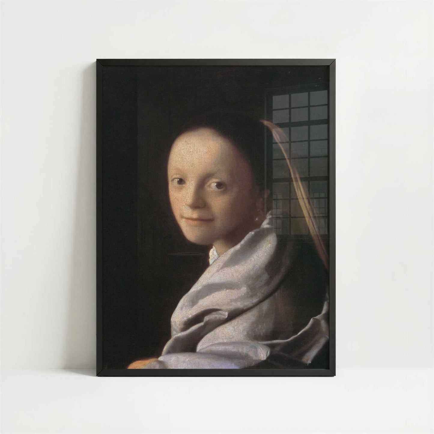 Portrait of a Young Woman (1667) by Johannes Vermeer – Art Print - Art print in black frame