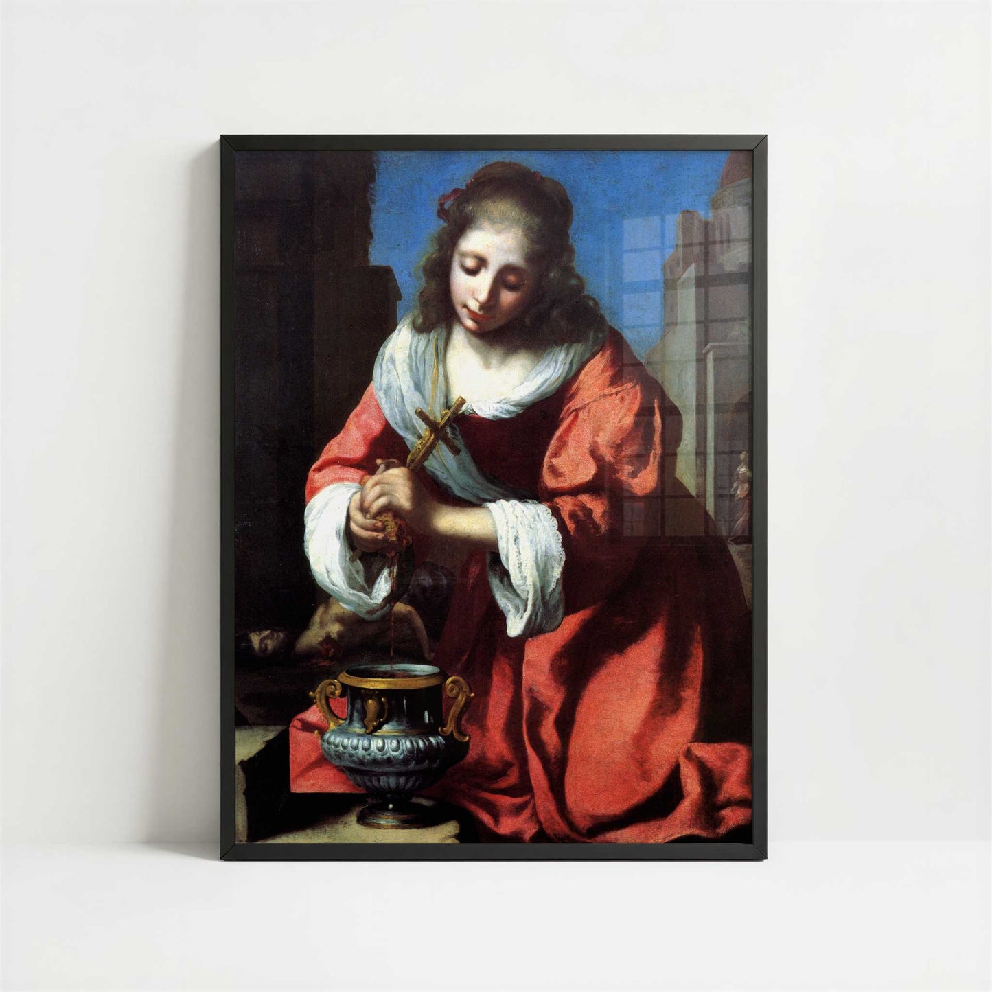 Saint Praxedis (1655) by Johannes Vermeer – Art Print - Art print in black frame