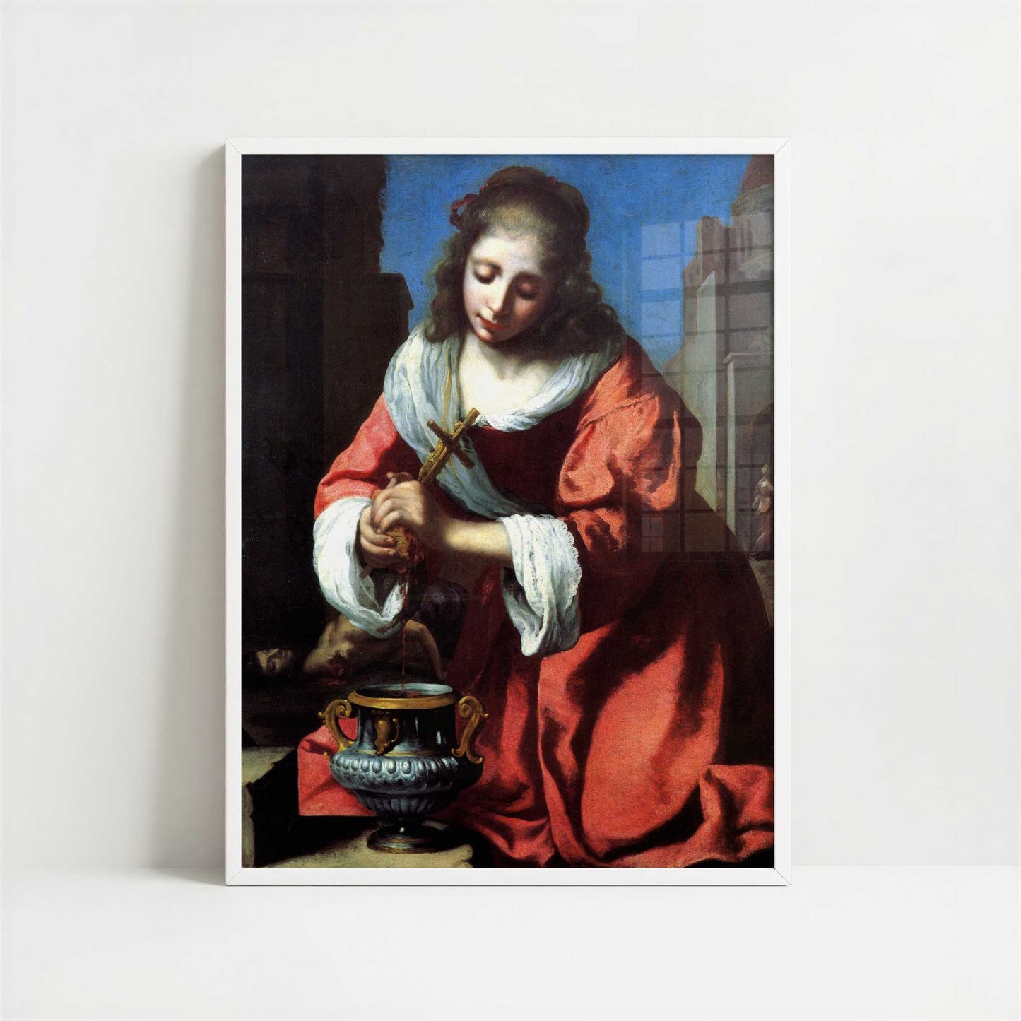 Saint Praxedis (1655) by Johannes Vermeer – Art Print - Art print in white frame