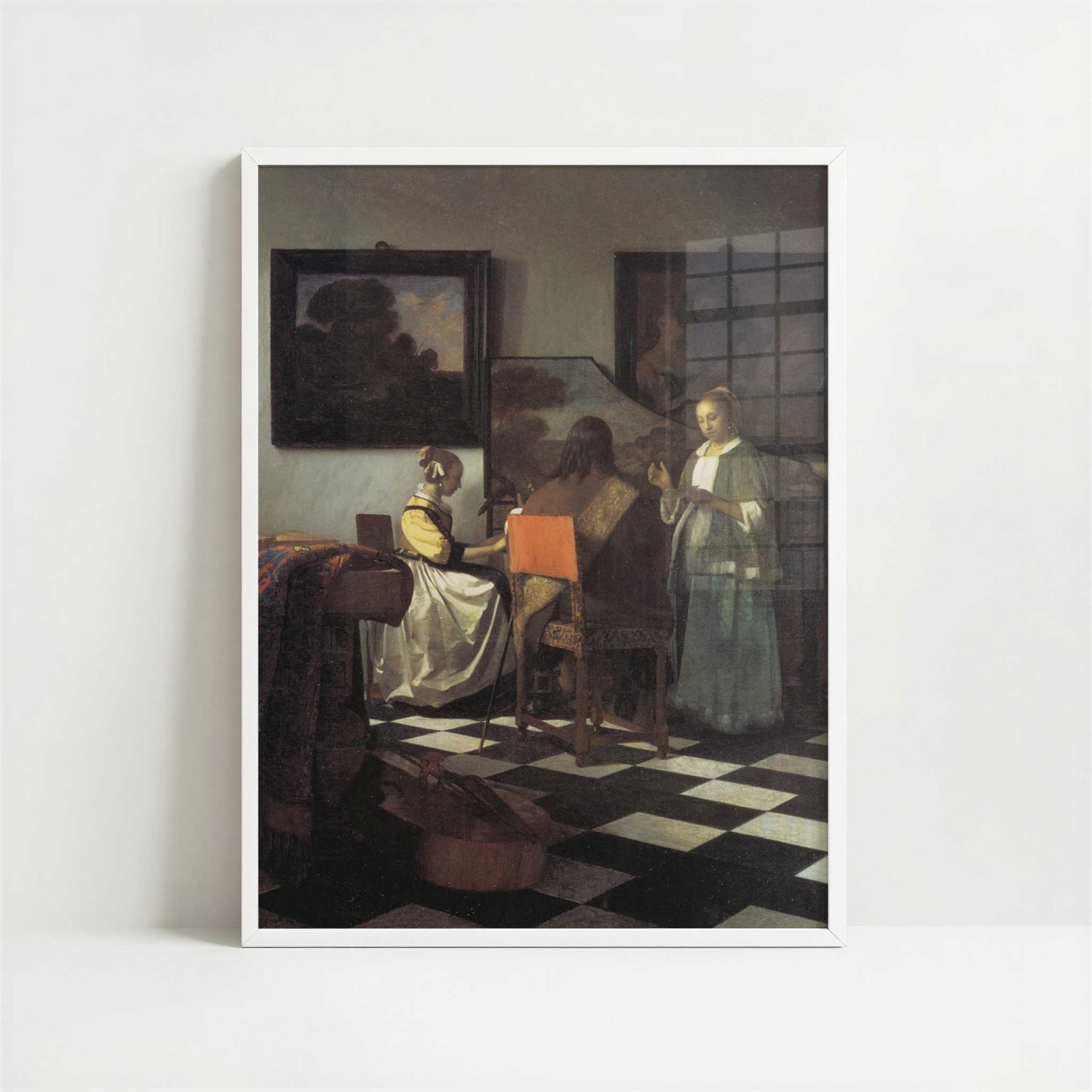 The Concert (1665-66) by Johannes Vermeer – Art Print - Art print in white frame