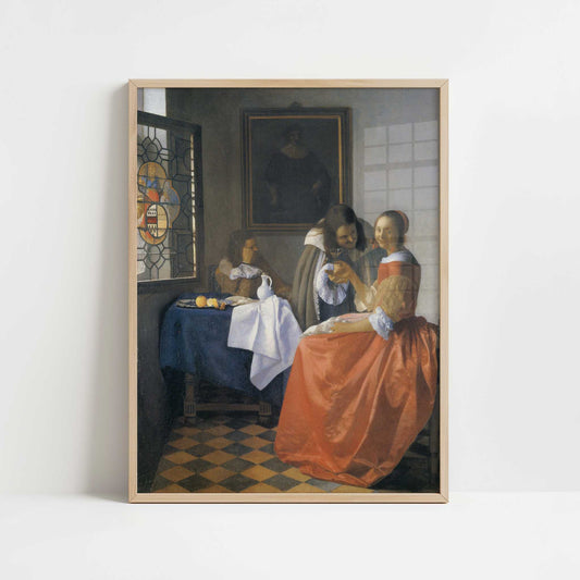 The Girl with the Wine-glass (1659-60) by Johannes Vermeer – Art Print - Art print in oak frame