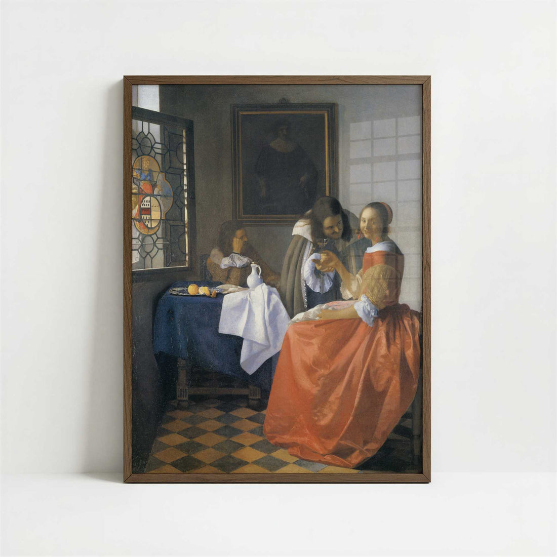The Girl with the Wine-glass (1659-60) by Johannes Vermeer – Art Print - Art print in dark wood frame