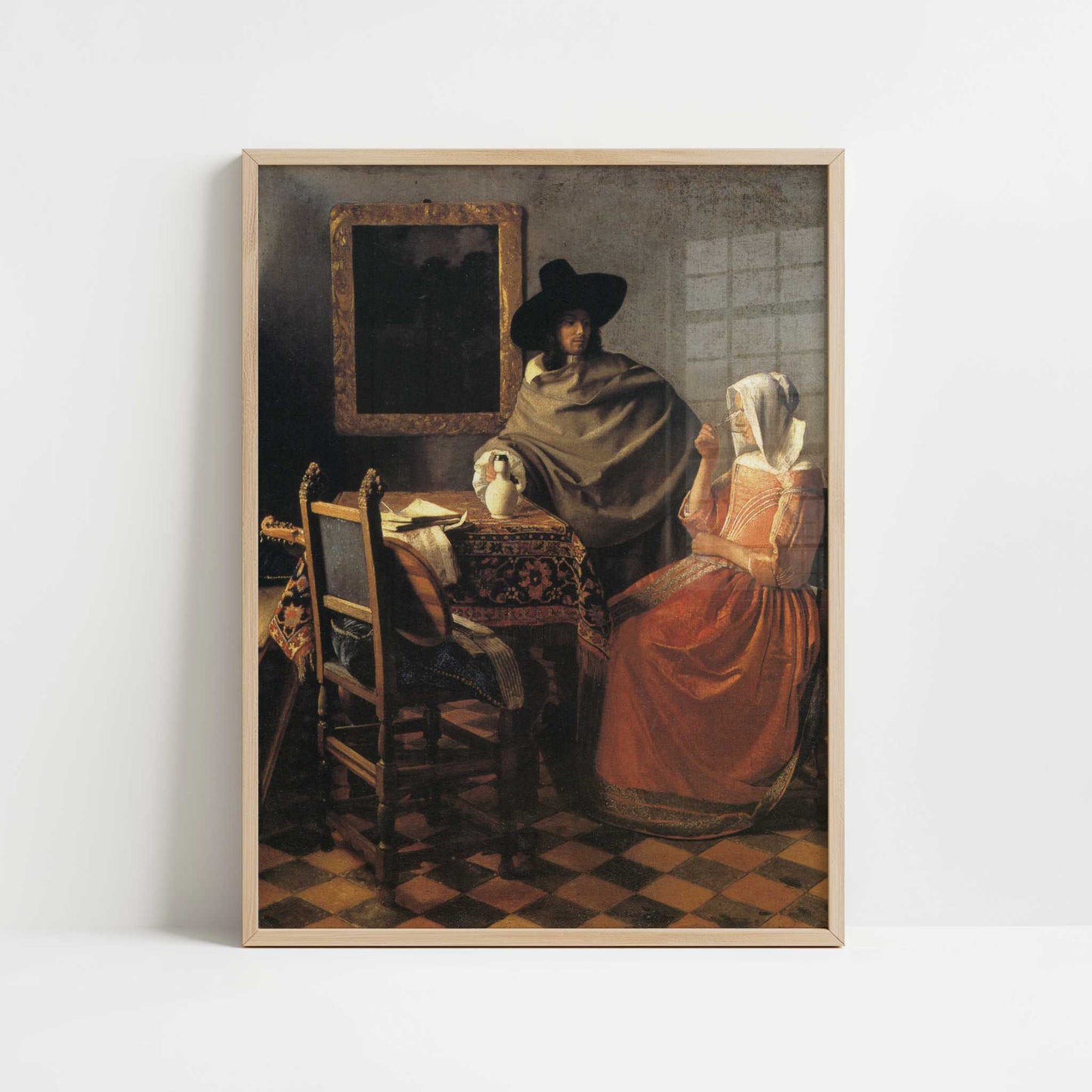 The Glass of Wine (1658-60) by Johannes Vermeer – Art Print - Art print in oak frame