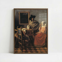 The Glass of Wine (1658-60) by Johannes Vermeer – Art Print - Art print in dark wood frame