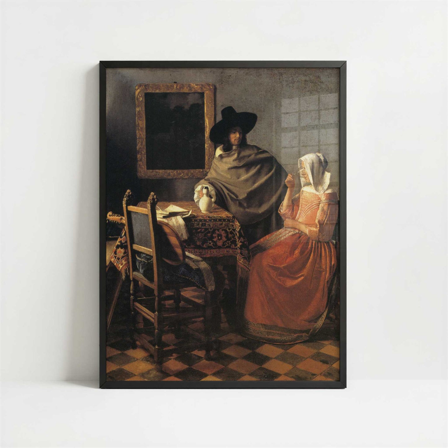 The Glass of Wine (1658-60) by Johannes Vermeer – Art Print - Art print in black frame