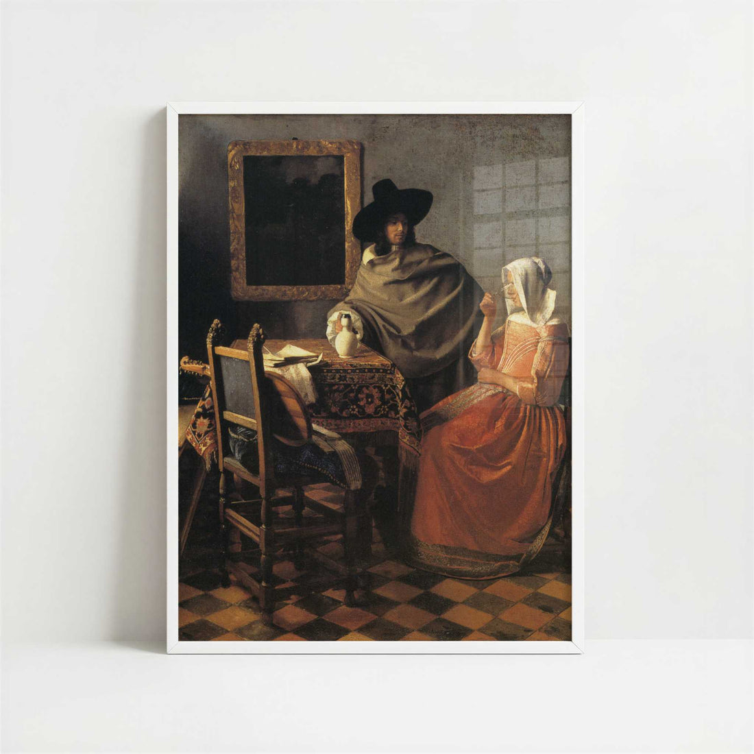 The Glass of Wine (1658-60) by Johannes Vermeer – Art Print - Art print in white frame