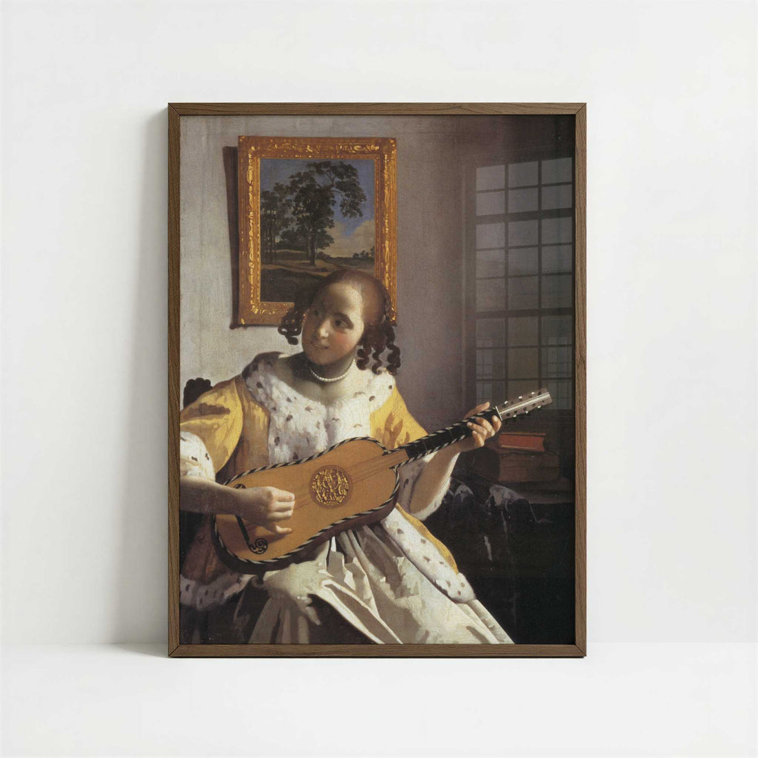 The Guitar Player (c.1670) by Johannes Vermeer – Art Print - Art print in dark wood frame