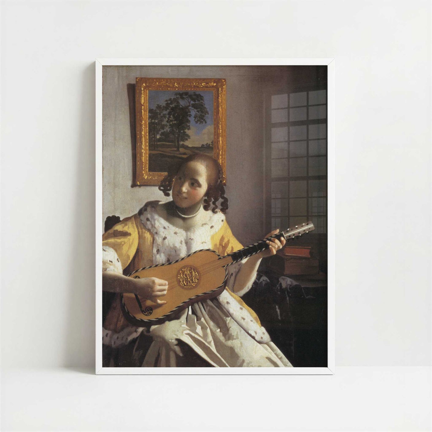 The Guitar Player (c.1670) by Johannes Vermeer – Art Print - Art print in white frame