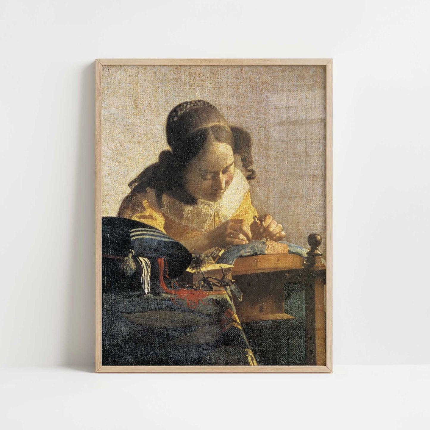 The Lacemaker (1669-70) by Johannes Vermeer – Art Print - Art print in oak frame