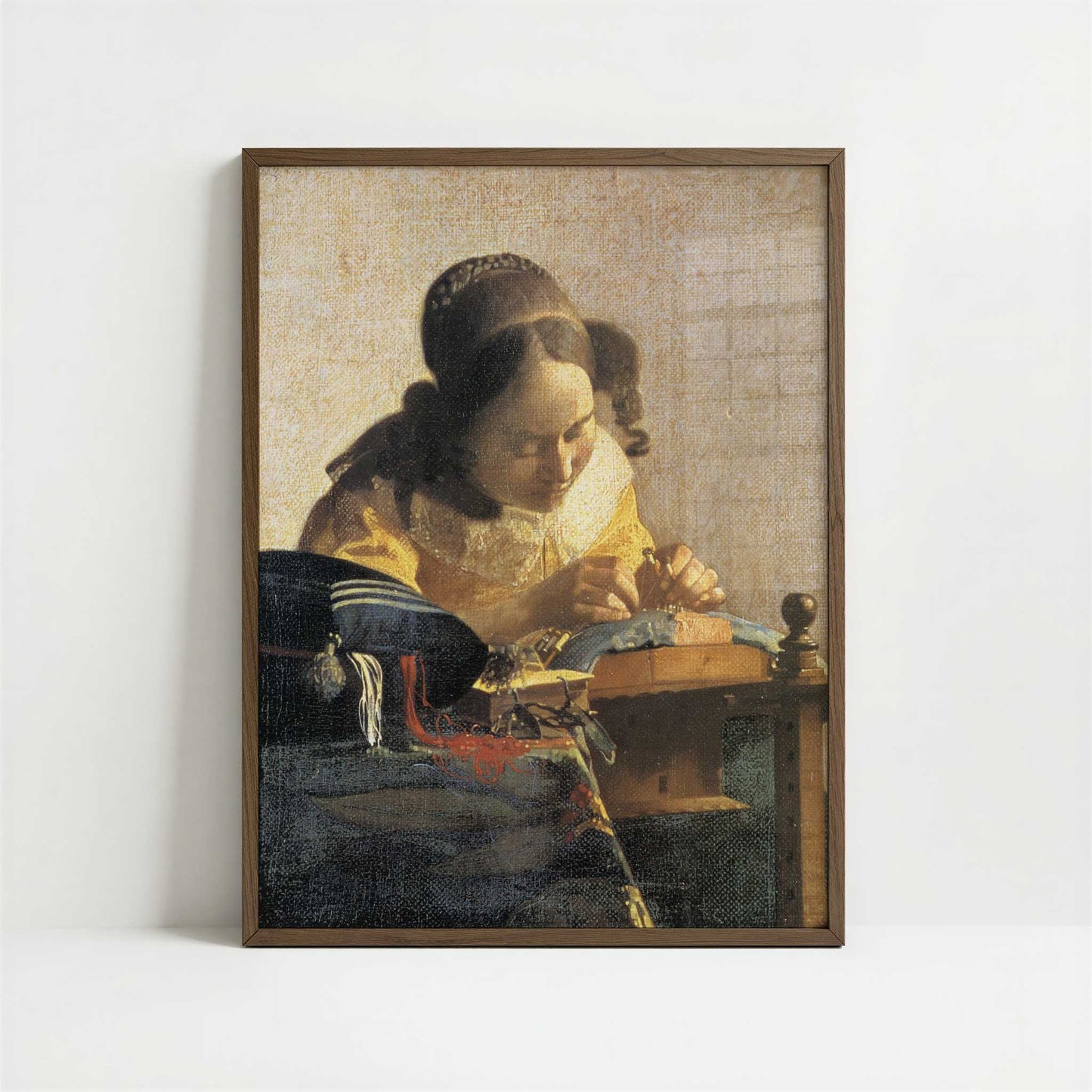 The Lacemaker (1669-70) by Johannes Vermeer – Art Print - Art print in dark wood frame