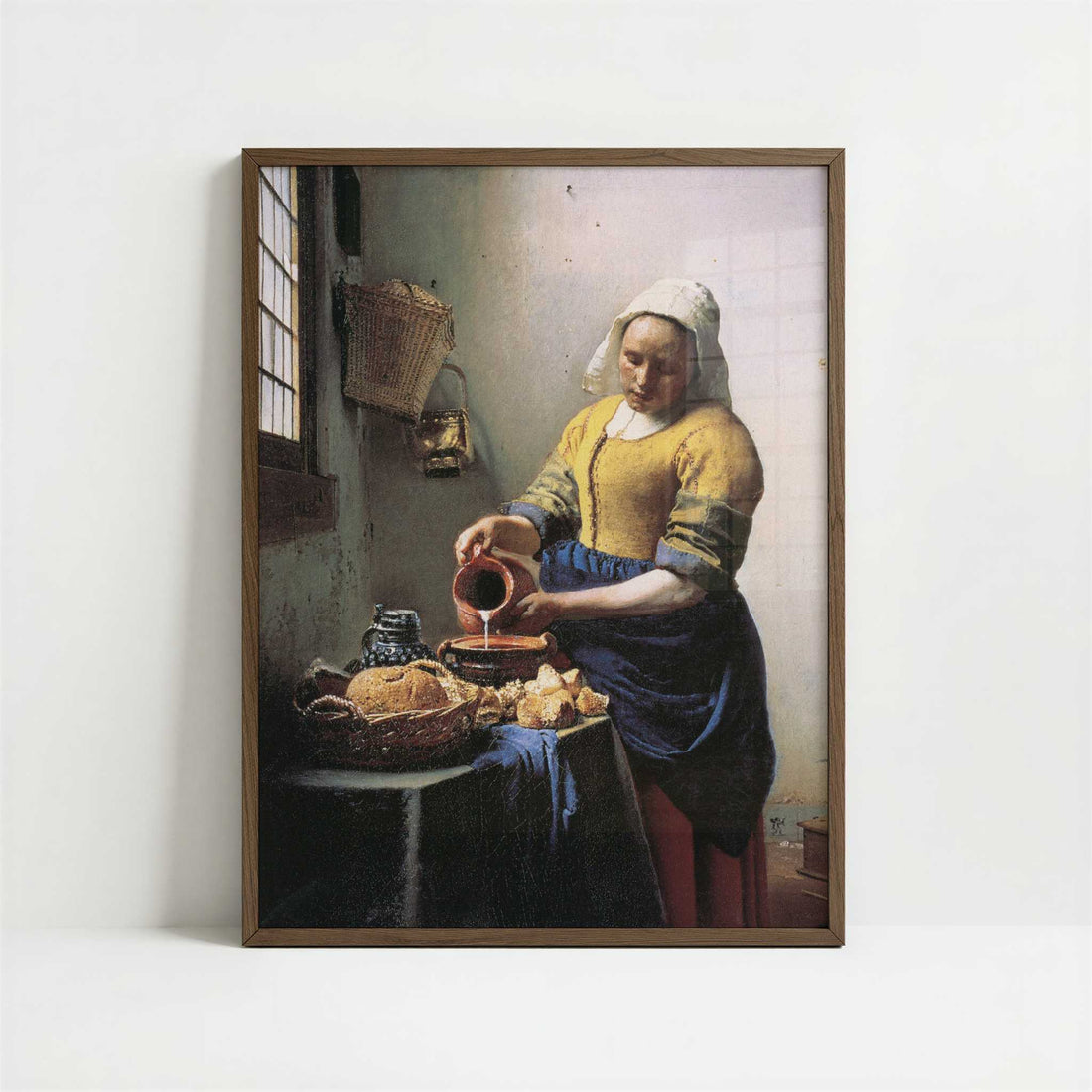 The Milkmaid (1658–60) by Johannes Vermeer – Art Print - Art print in dark wood frame
