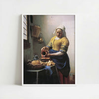 The Milkmaid (1658–60) by Johannes Vermeer – Art Print - Art print in white frame