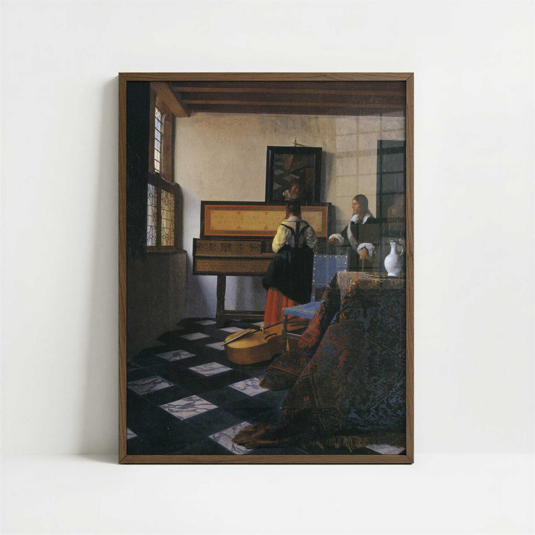 The Music Lesson (c.1662-64) by Johannes Vermeer – Art Print - Art print in dark wood frame