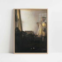 The Pearl Necklace (1664-65) by Johannes Vermeer – Art Print - Art print in oak frame
