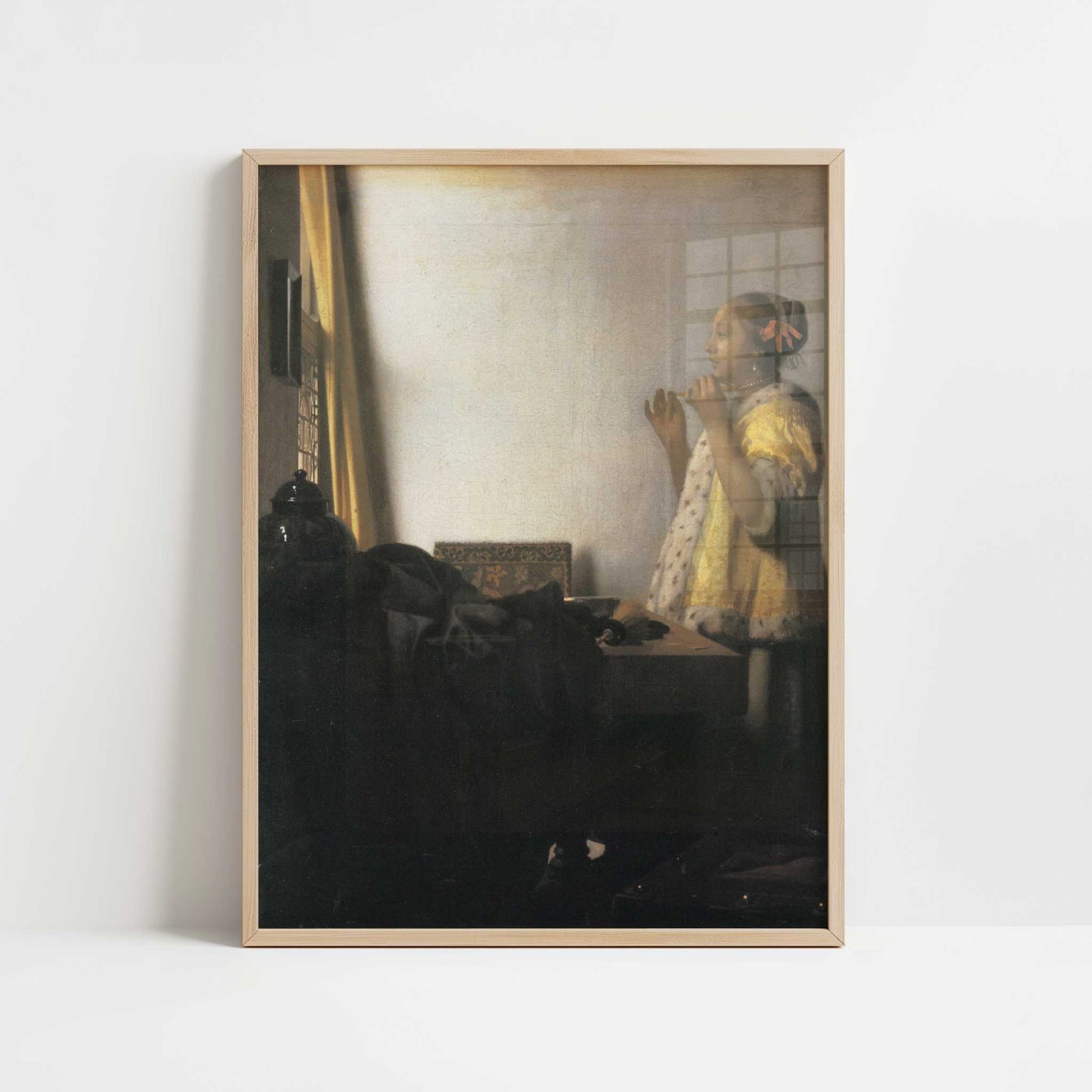 The Pearl Necklace (1664-65) by Johannes Vermeer – Art Print - Art print in oak frame