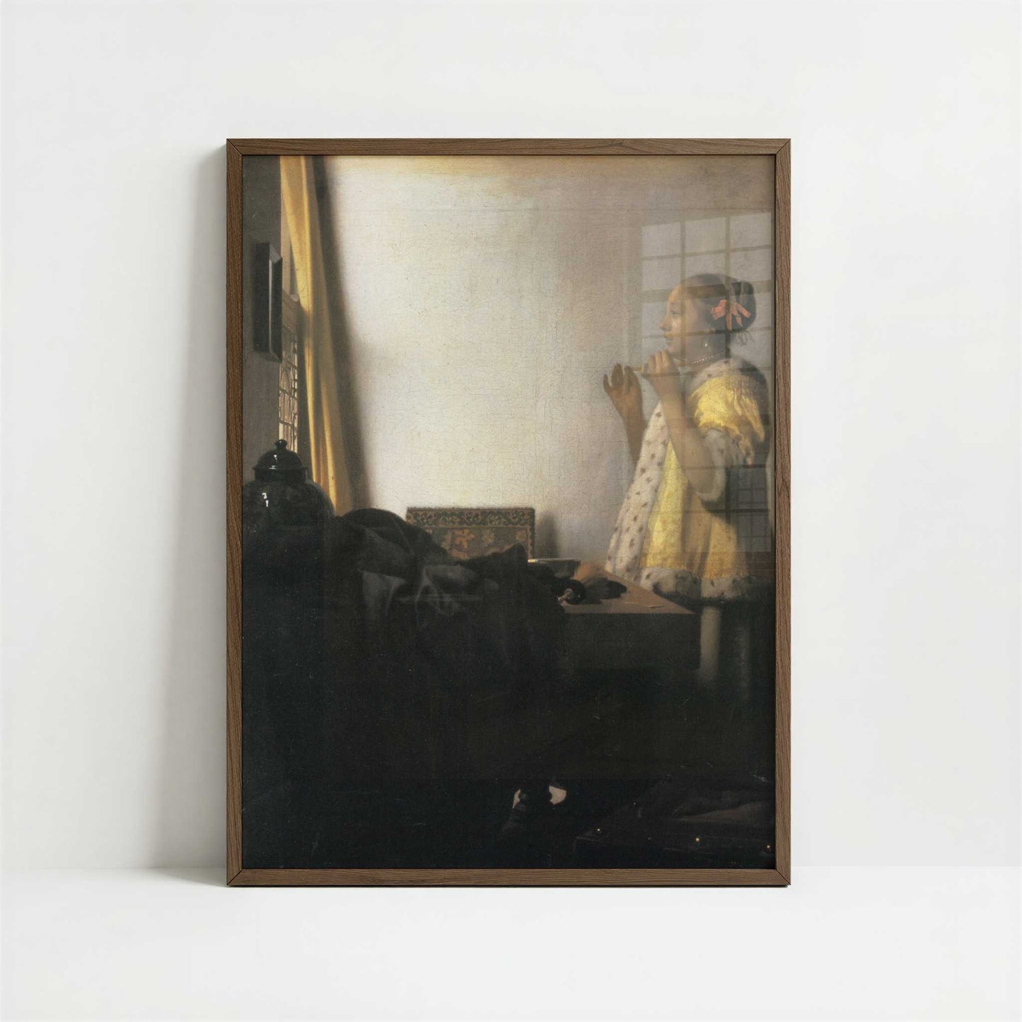 The Pearl Necklace (1664-65) by Johannes Vermeer – Art Print - Art print in dark wood frame