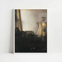 The Pearl Necklace (1664-65) by Johannes Vermeer – Art Print - Art print in white frame
