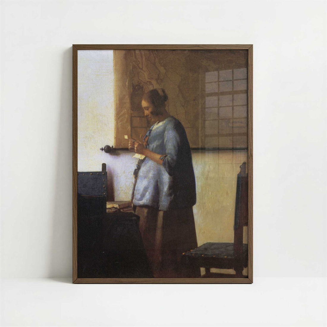 The Reader (1663–64) by Johannes Vermeer – Art Print - Art print in dark wood frame