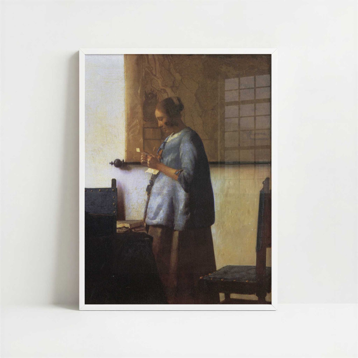 The Reader (1663–64) by Johannes Vermeer – Art Print - Art print in white frame