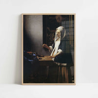 Woman Holding a Balance (1664) by Johannes Vermeer – Art Print - Art print in oak frame