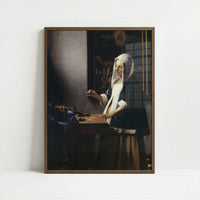 Woman Holding a Balance (1664) by Johannes Vermeer – Art Print - Art print in dark wood frame